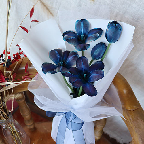 블루 튤립 꽃다발 생화택배 당일발송